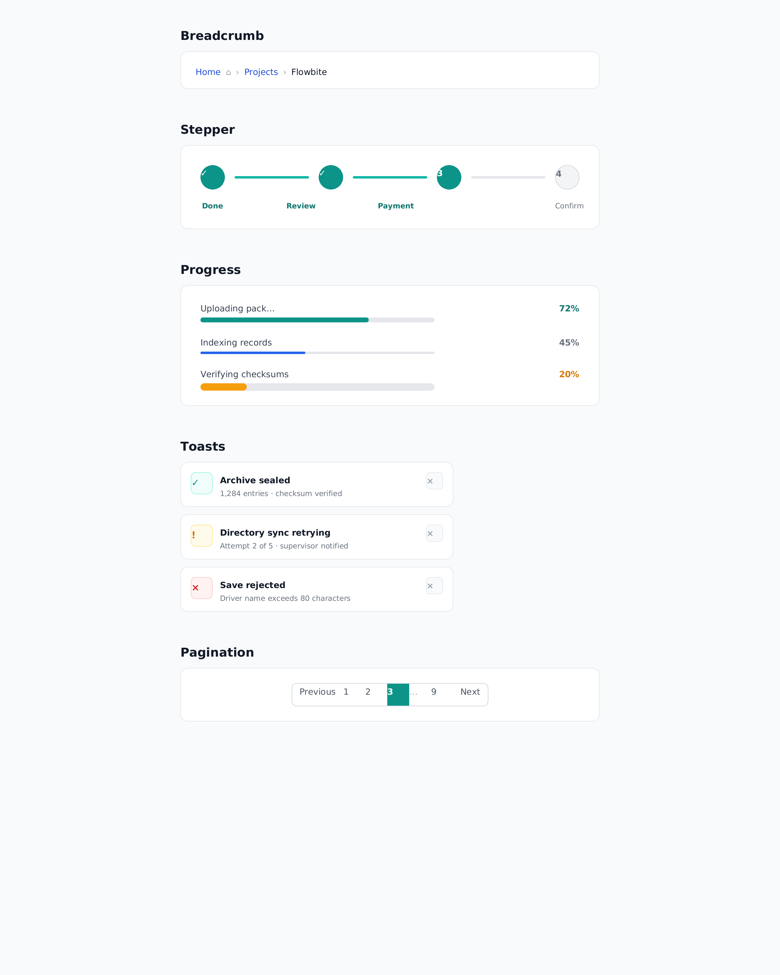 Navigation and feedback components rendered by VelquView